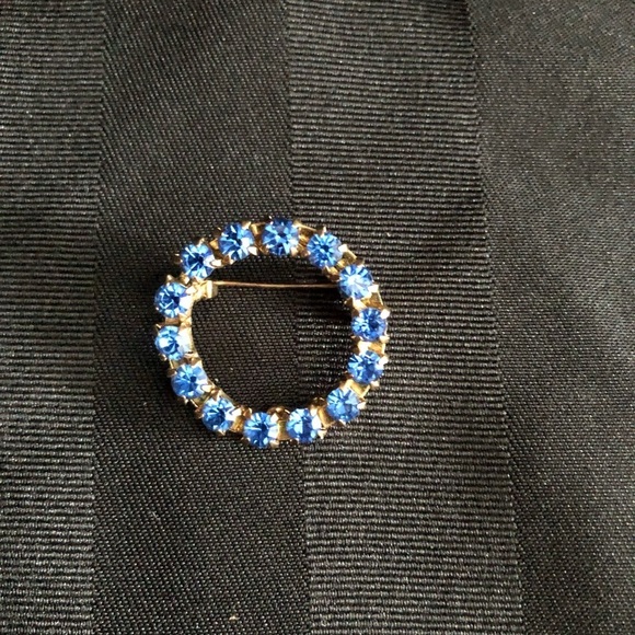 Vtg Blue Rhinestone Brooch - Picture 6 of 12